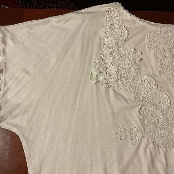 POLO RALPH LAUREN BLUE LABEL CREAM LACED EMBROIDERY WOMAN COTTON TOP SIZE US L‌ - Picture 7 of 10